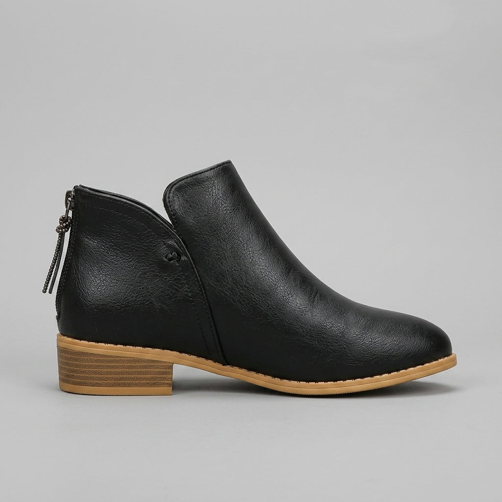 Women's Ankle Boots Side Entry Low Block Heel Almond Toe