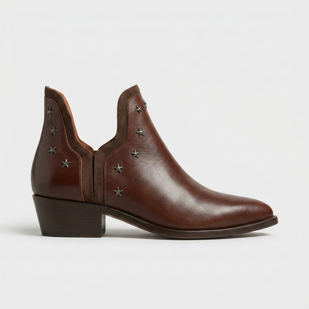 Women's Ankle Boots - Star Stud Chelsea - Block Heels
