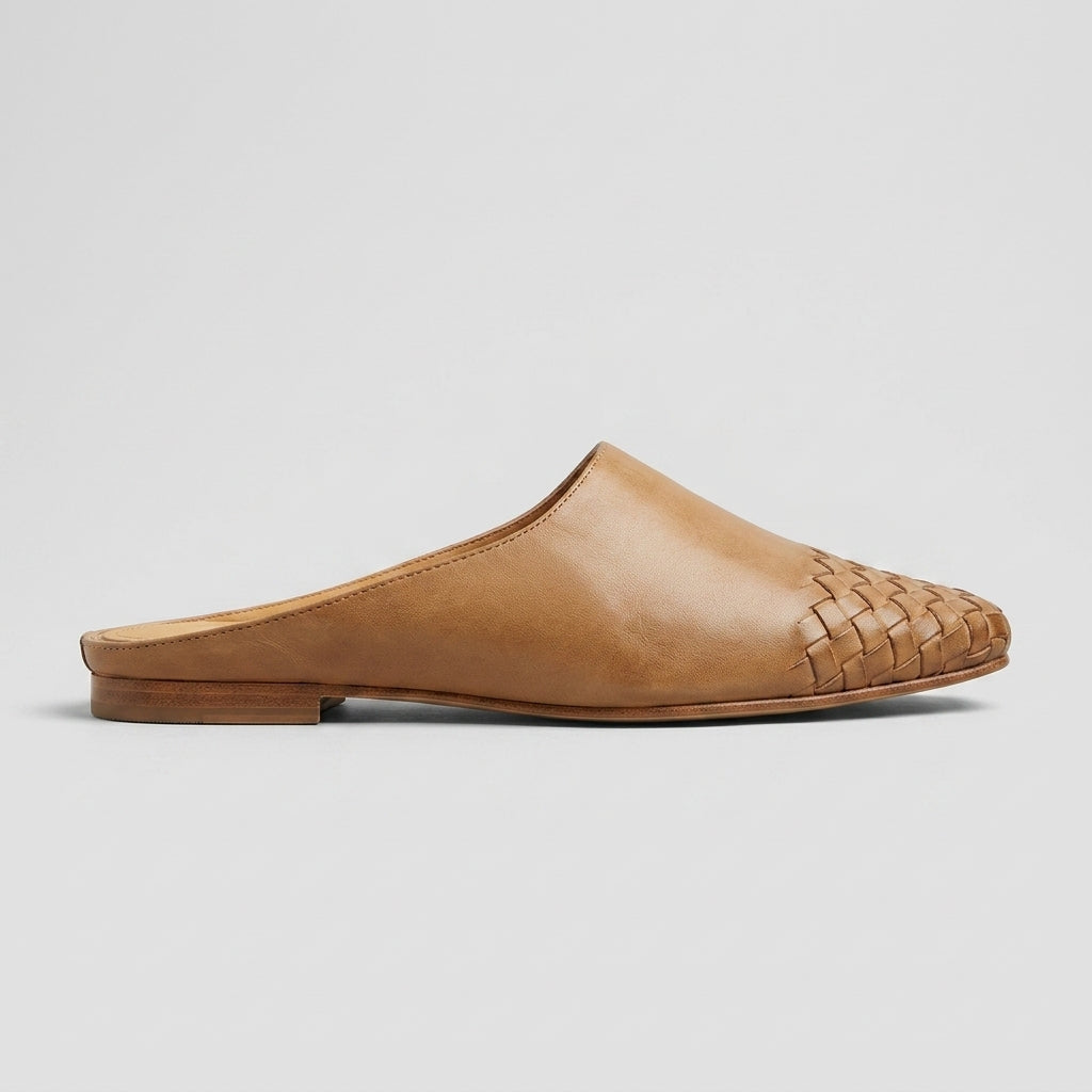 Women's Woven Leather Mules - Square Toe Block Heel