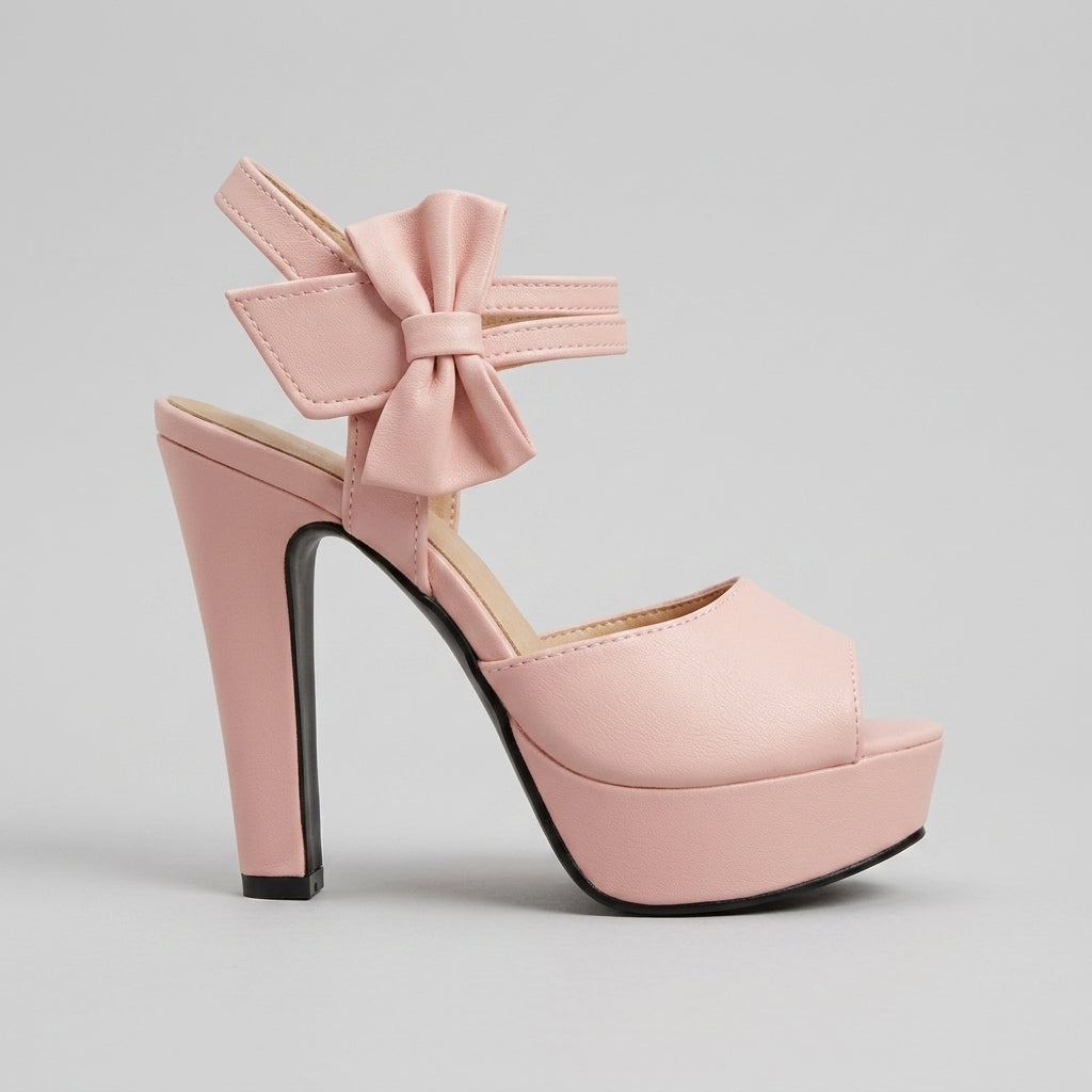 Women's Platform Sandals - Peep Toe Block Heel Bow