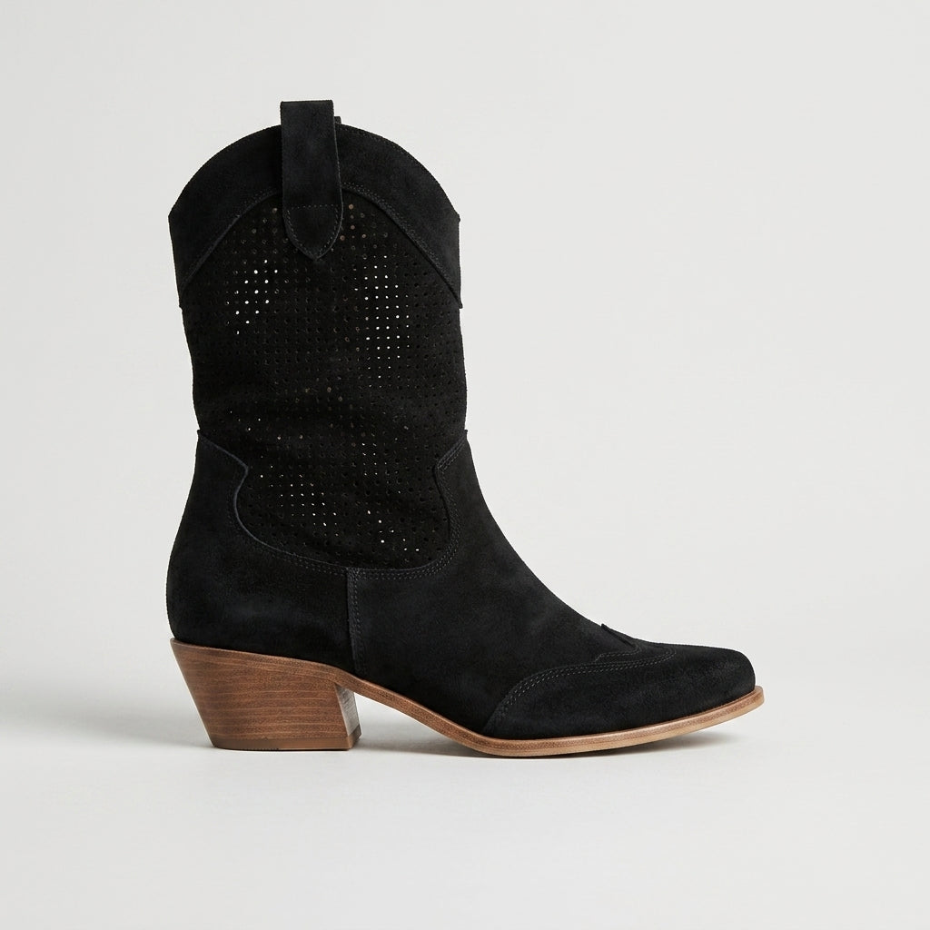 Women's Suede Western Boots - Pointed Toe Block Heel