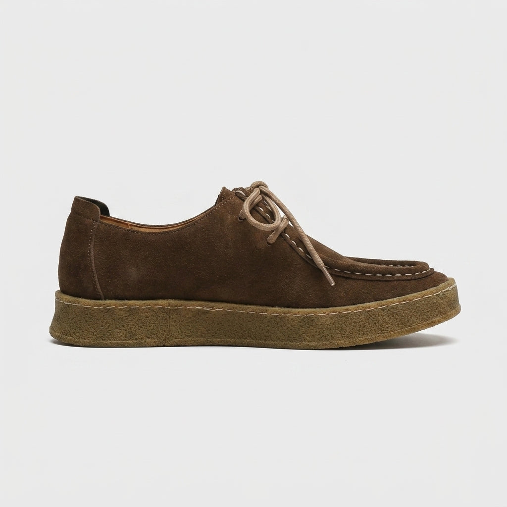 Men's Suede Lace-Up Moc Toe Shoes - Crepe Sole - Flat