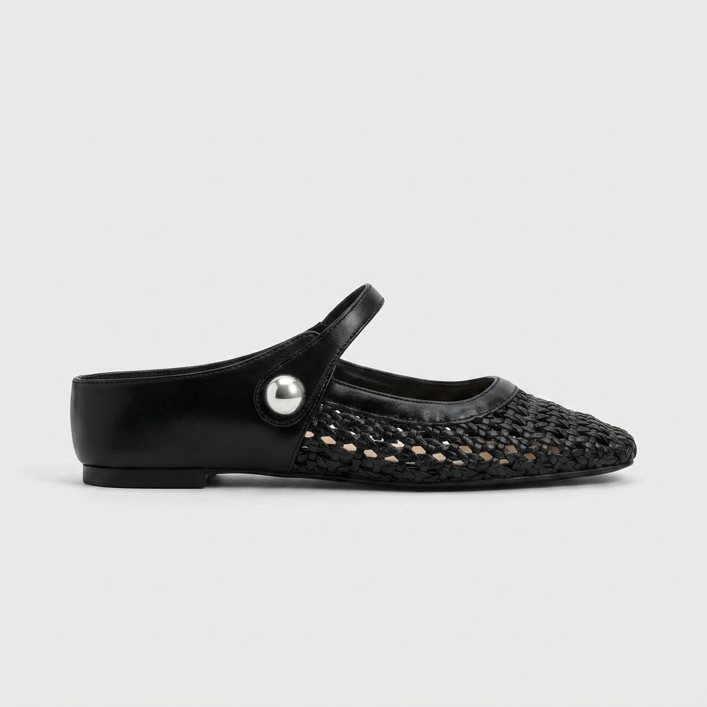 Women's Flats Mary Jane Mule - Woven Mesh - Square Toe - Flat Sole