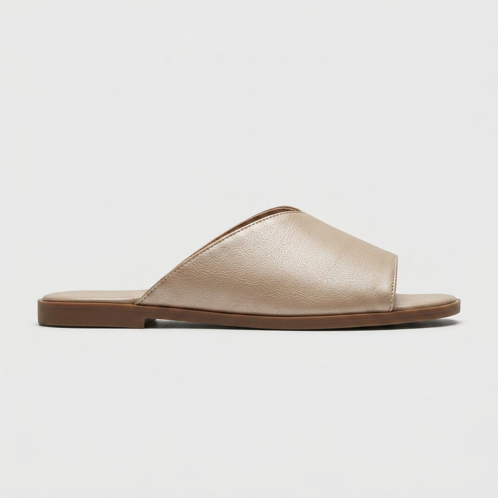 Women's Flat Slide Sandals - Open Toe Wide Strap