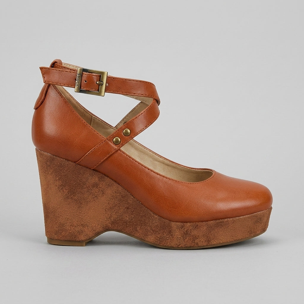 Women's Platform Heels - Closed-Toe Ankle-Strap Block Heel