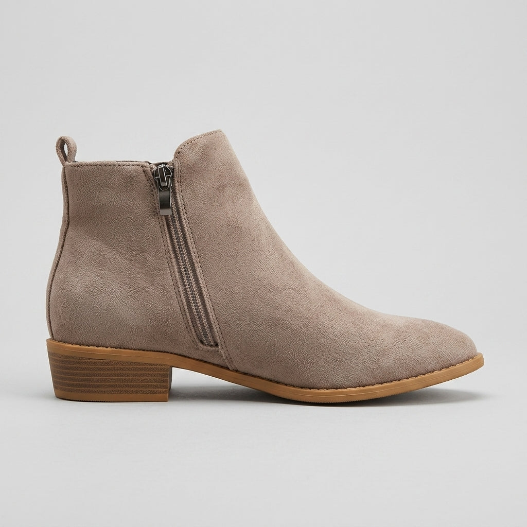Women's Ankle Boots Suede-Effect Side-Zip Low Block Heel