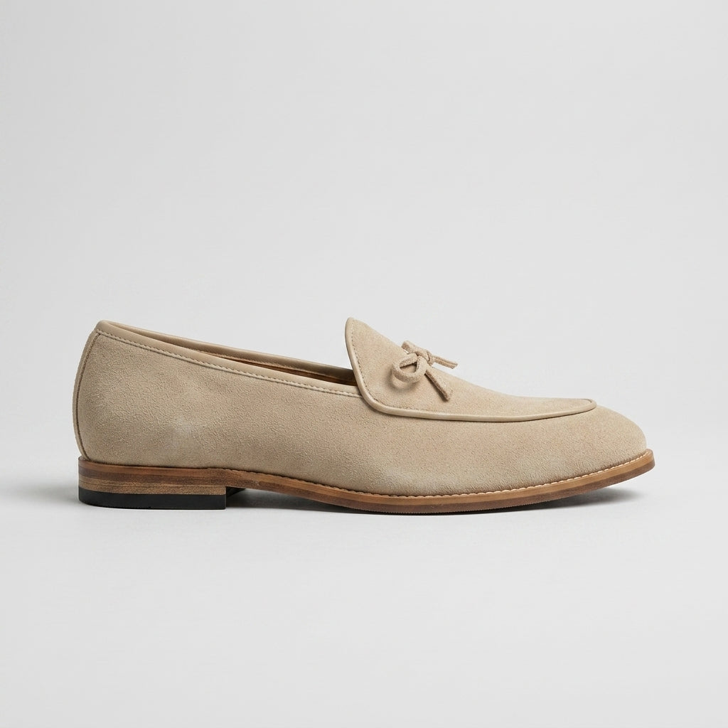 Men's Loafers Suede-Textured Bow Detail Almond Toe Slip-On