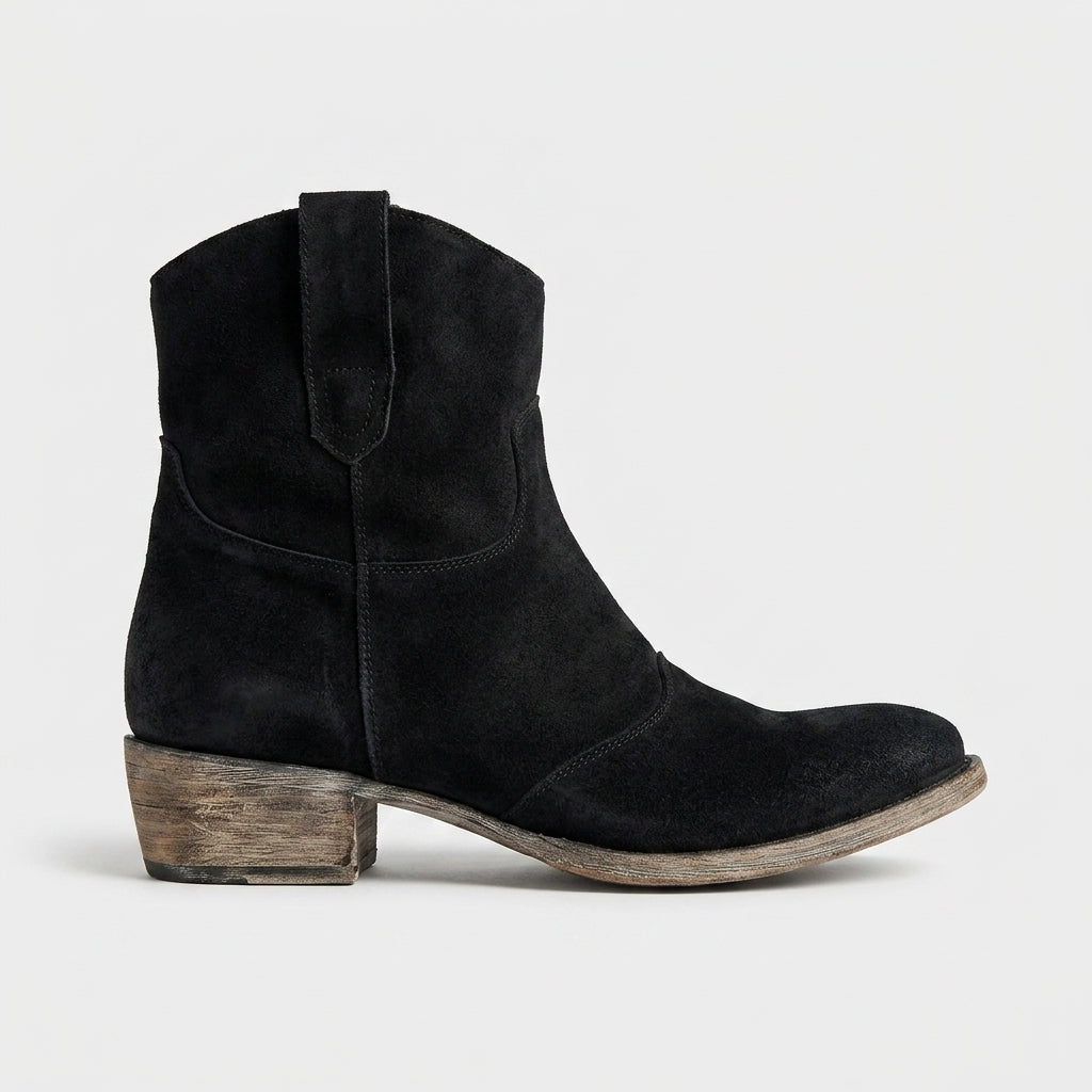 Women's Ankle Boots - Suede - Block Heel - Side Zip - Mid Calf