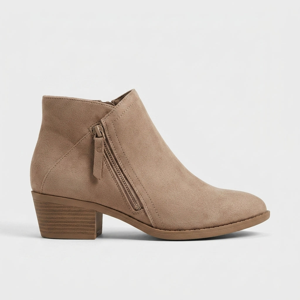 Women's Suede Ankle Boots - Round Toe Block Heel