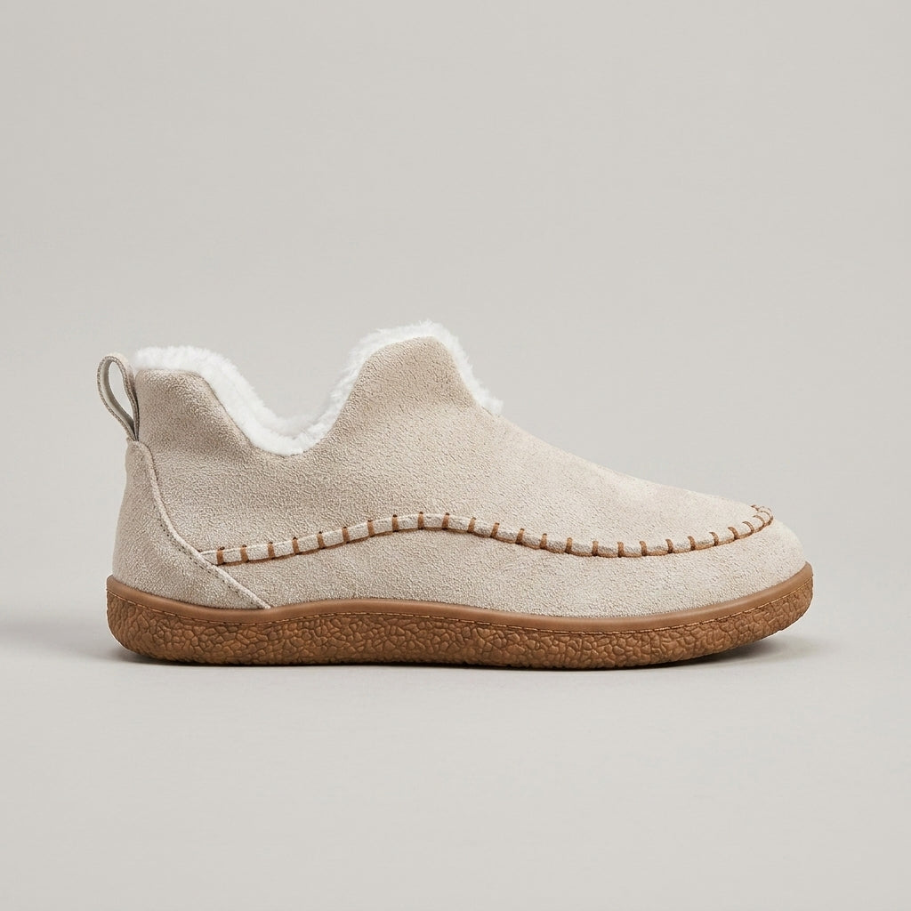 Women's Suede Shearling-Lined Slippers - Round Toe