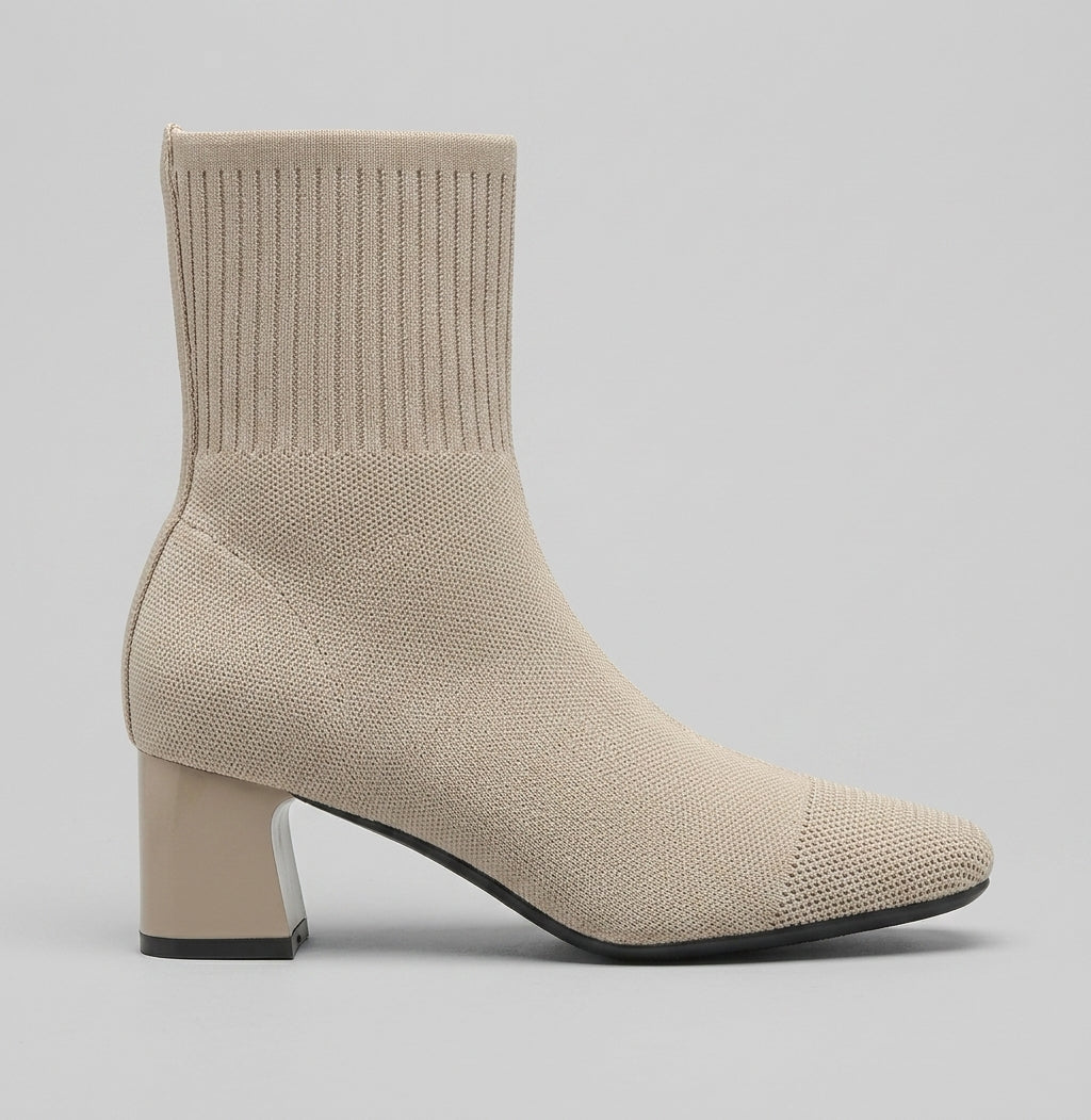 Women's Ankle Knitted Boots - Block Heel - Square Toe