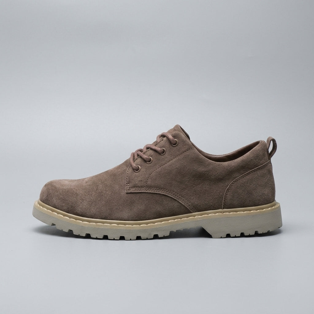 Men's Suede Derby Shoes - Round Toe Lace-Up