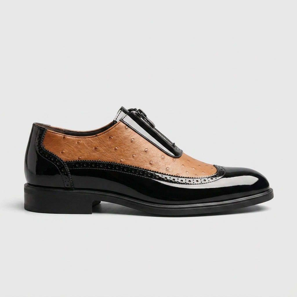 Men's Derby Shoes - Slip-On - Patent Leather - Textured Upper