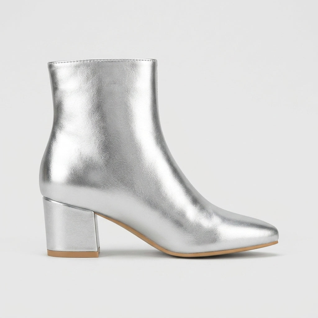 Women's Ankle Boots Pointed Toe Block Heel Side Zip