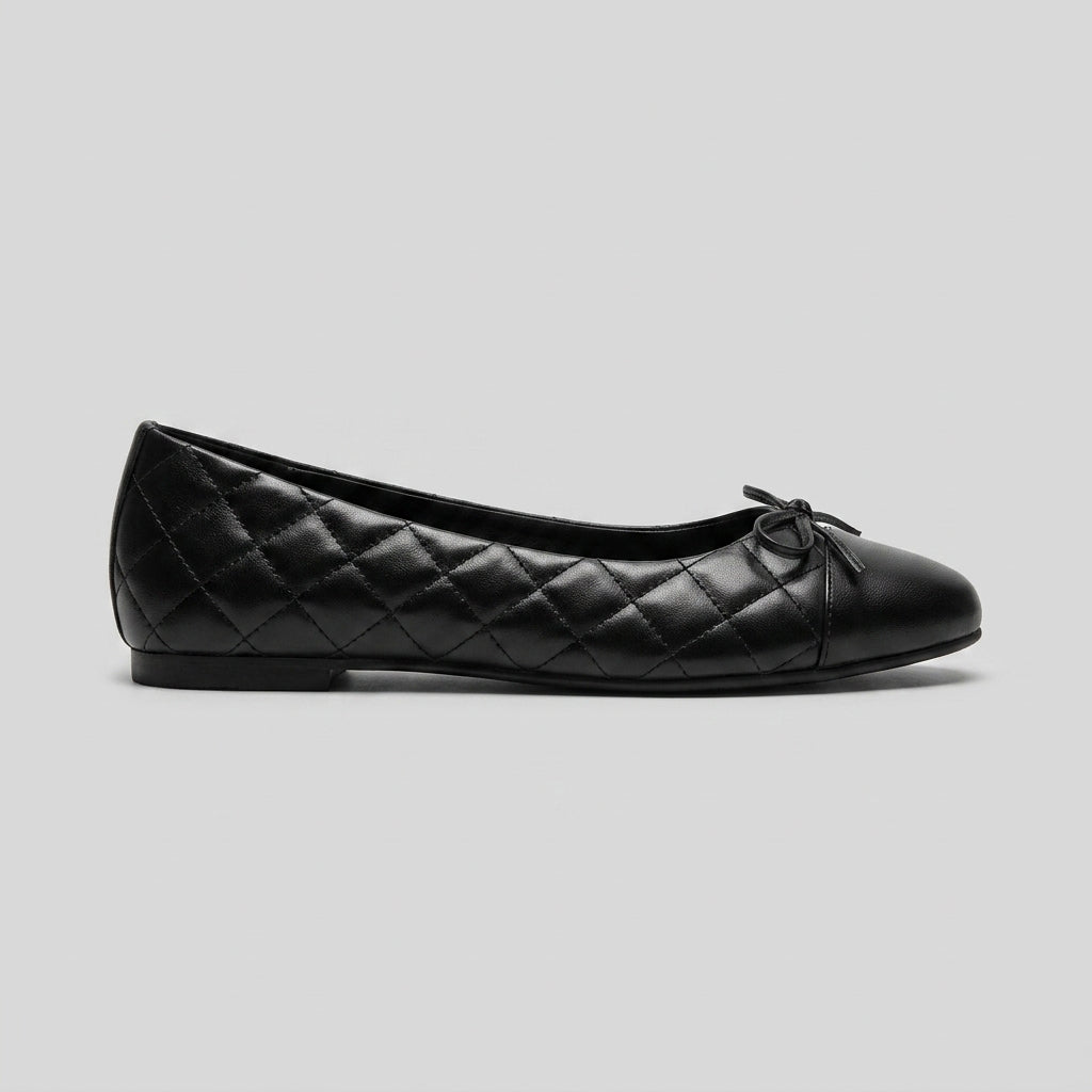 Women's Flats Quilted Cap Toe Bow Detail Slip-On Ballet