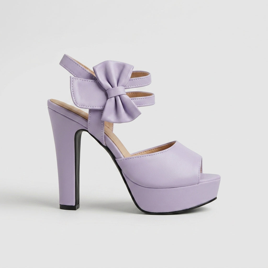 Women's Platform Sandals - Peep Toe Block Heel Bow