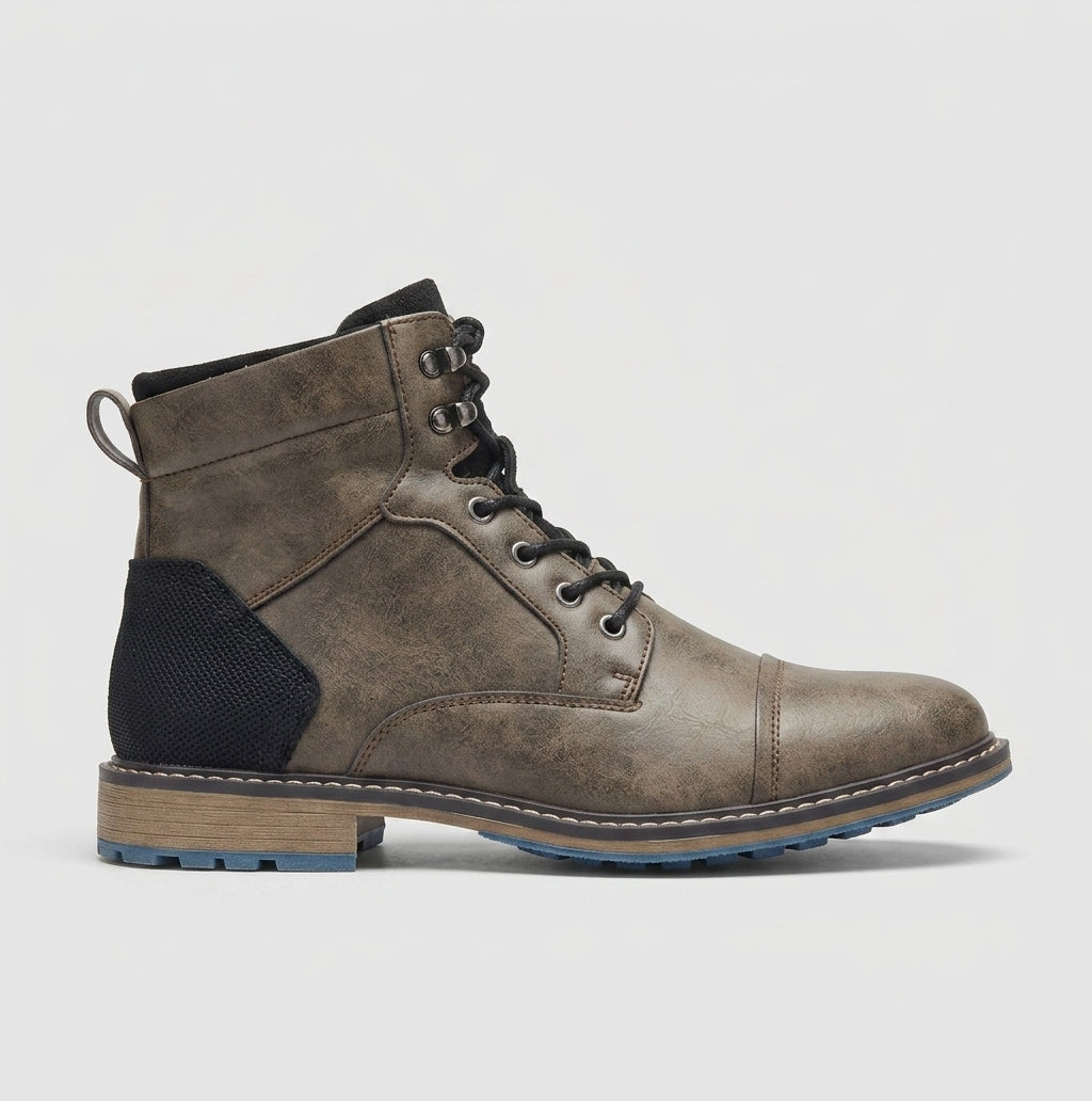 Men's Boots - Ankle Lace-Up Cap Toe Zip Side Low Heel