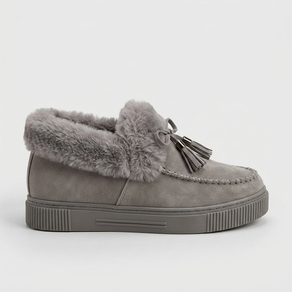 Women's Fur-Trim Platform Moccasins - Round Toe Bow