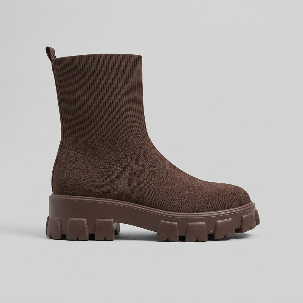 Women's Platform Boots Ankle Sock-Fit Chunky Lug Sole