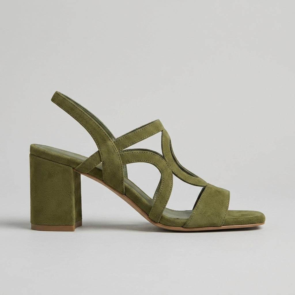 Women's Suede Slingback Sandals Block Heel - Open Toe Ankle Strap