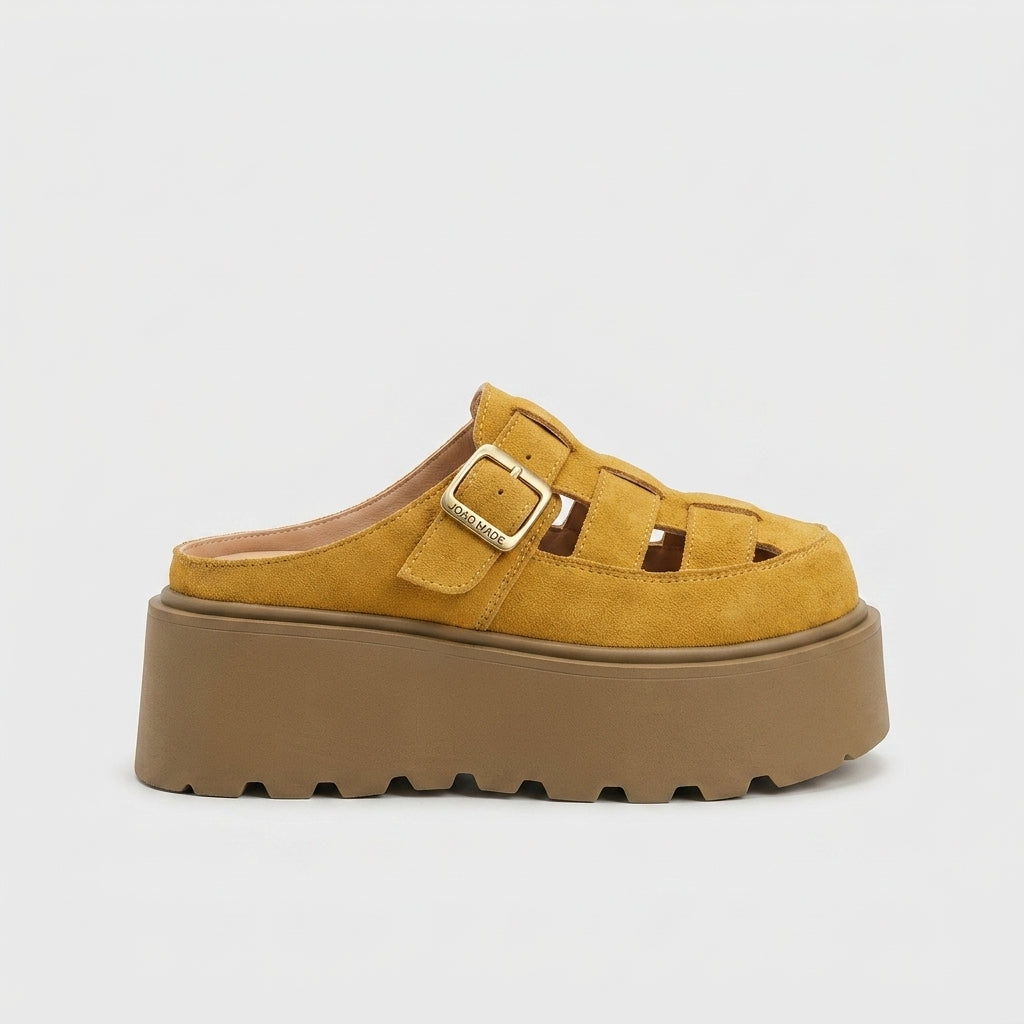 Women's Sandals - Closed-Toe Platform - Buckle Fastening