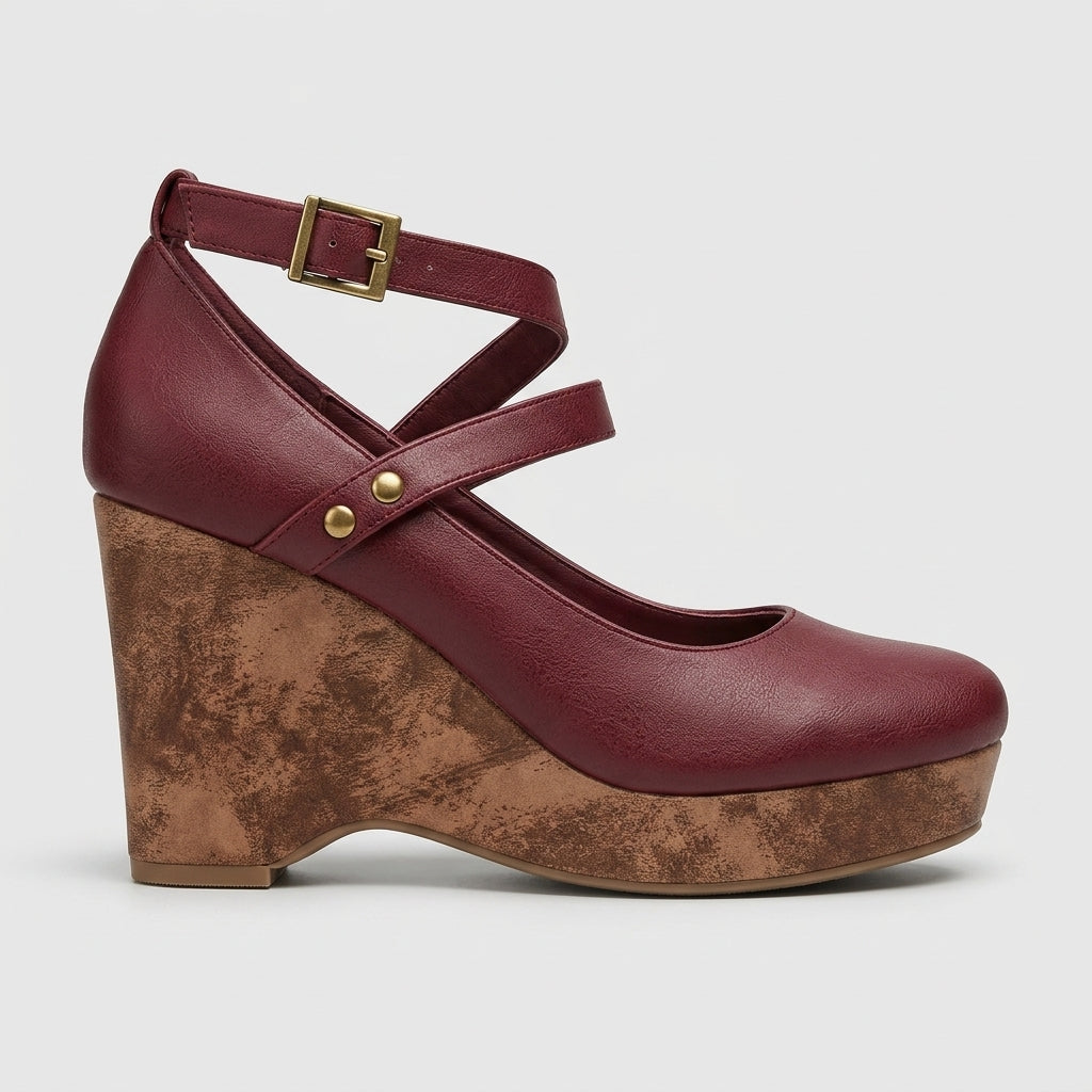 Women's Platform Heels - Closed-Toe Ankle-Strap Block Heel