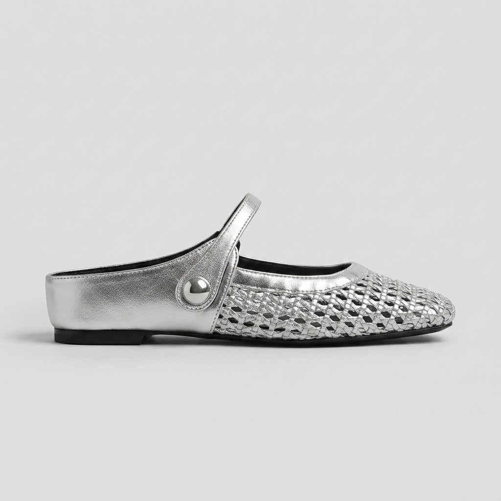 Women's Flats Mary Jane Mule - Woven Mesh - Square Toe - Flat Sole