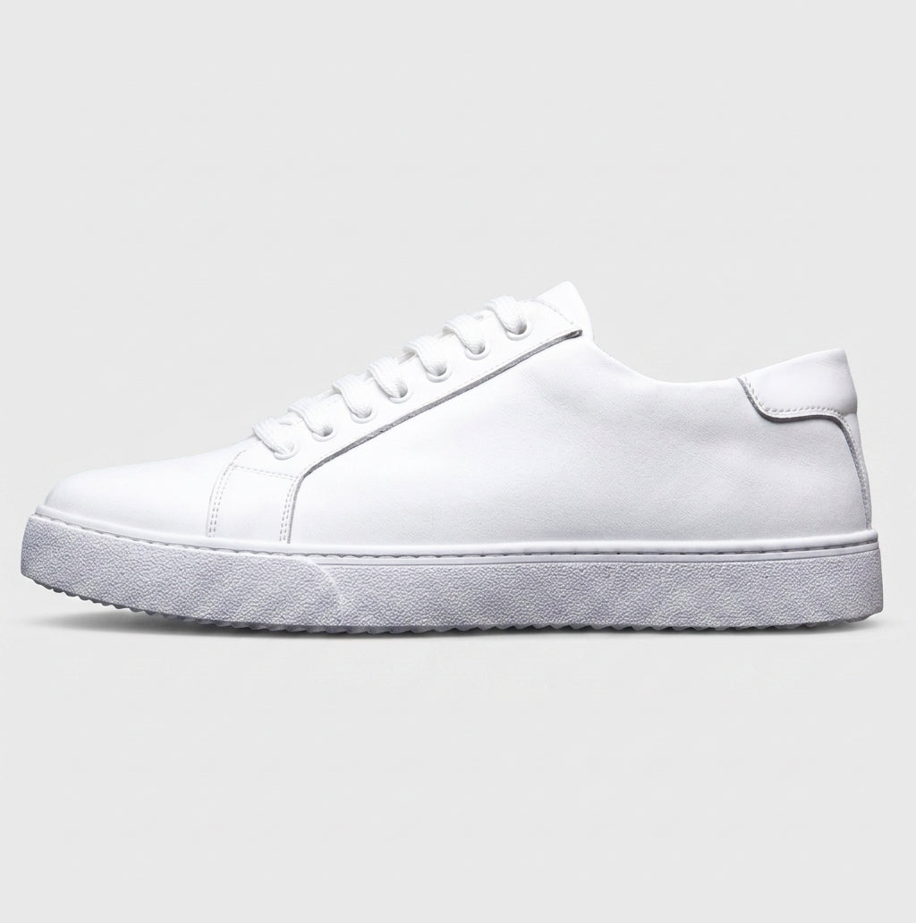 Men's Leather Low Top Sneakers - Round Toe Lace-Up