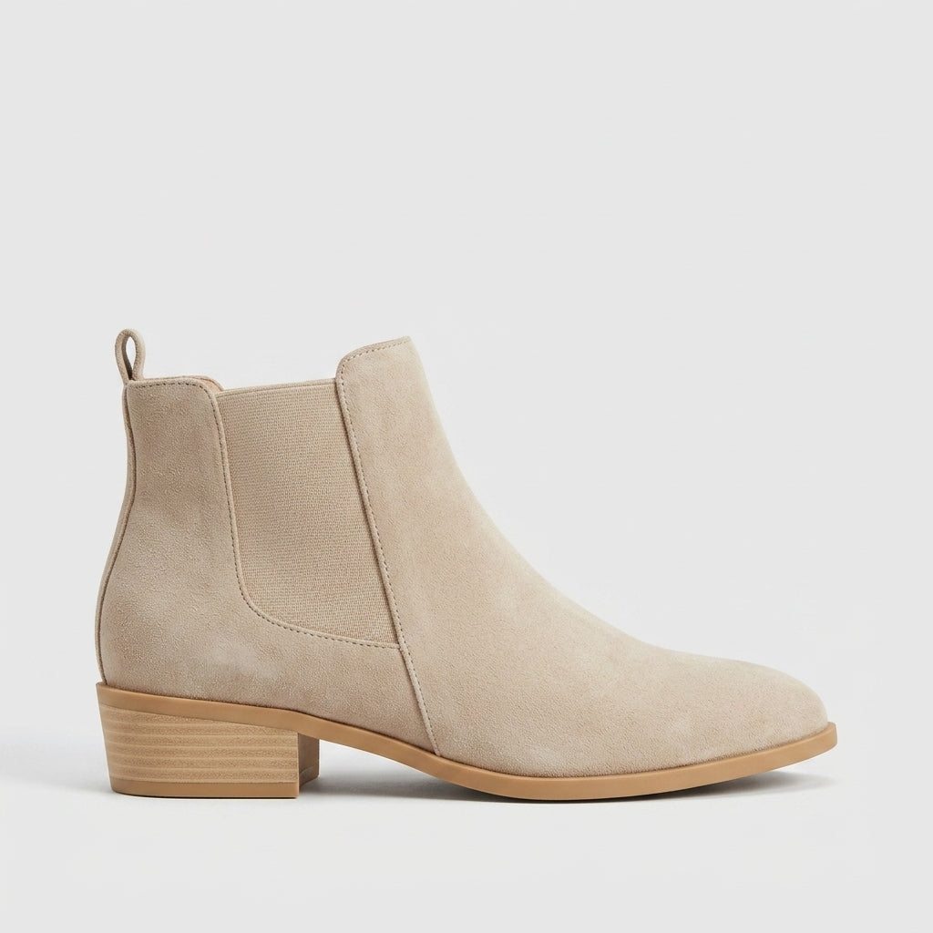 Women's Ankle Boots Suede-Effect Side-Zip Low Block Heel