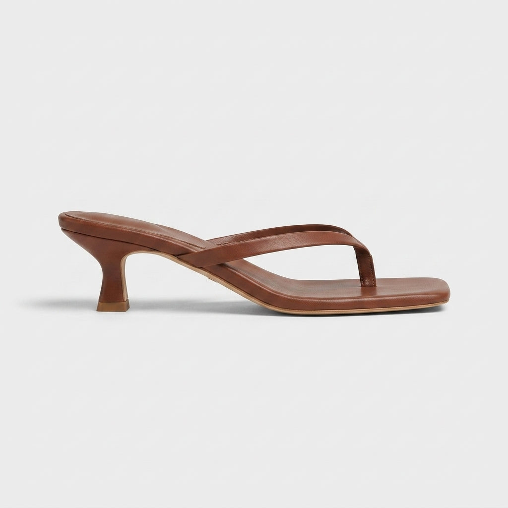 Women's Kitten Heels - Square Toe Thong Strap Slip-On Sandals