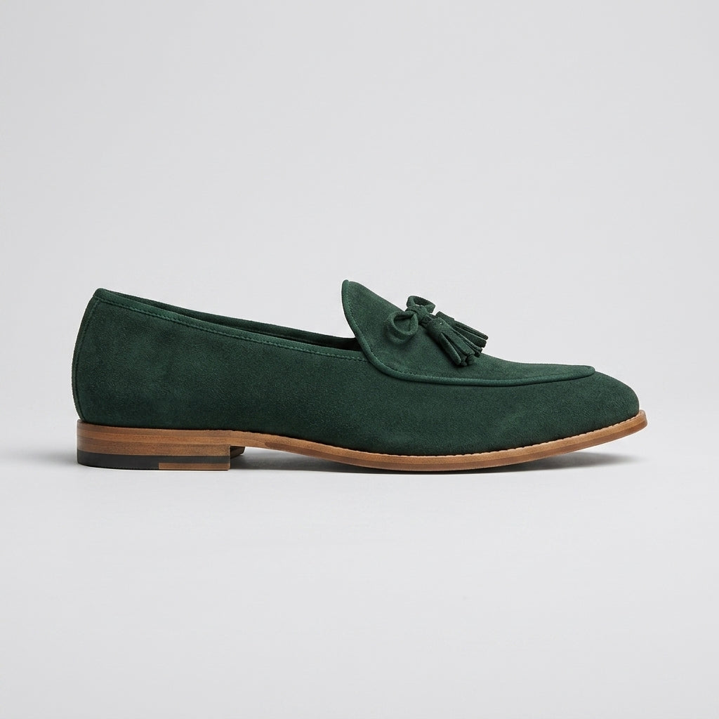 Men's Loafers Suede-Textured Bow Detail Almond Toe Slip-On