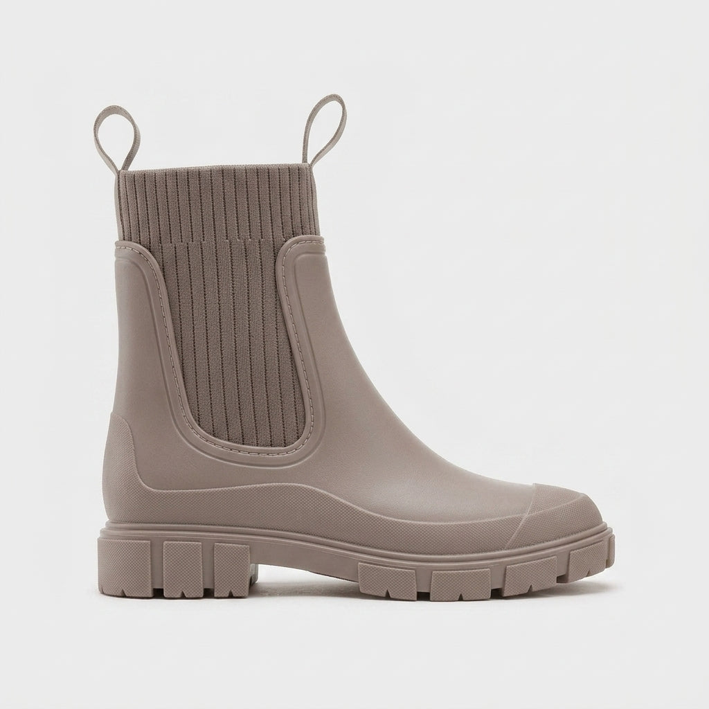 Women's Rain Boots - Round Toe Knit Panel Pull-On