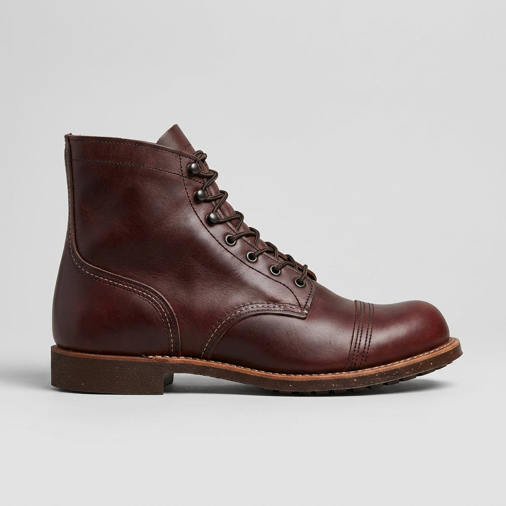 Men's Ankle Boots - Lace-Up - Cap Toe - Low Stacked Heel