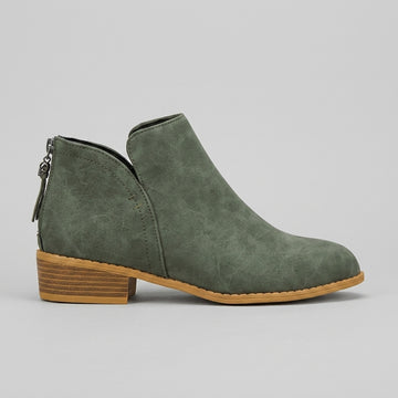 Women's Ankle Boots Side Entry Low Block Heel Almond Toe