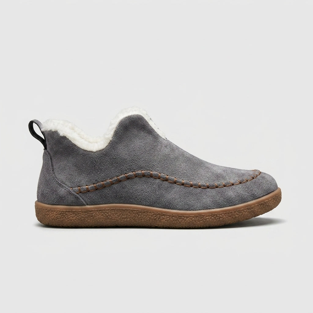 Women's Suede Shearling-Lined Slippers - Round Toe