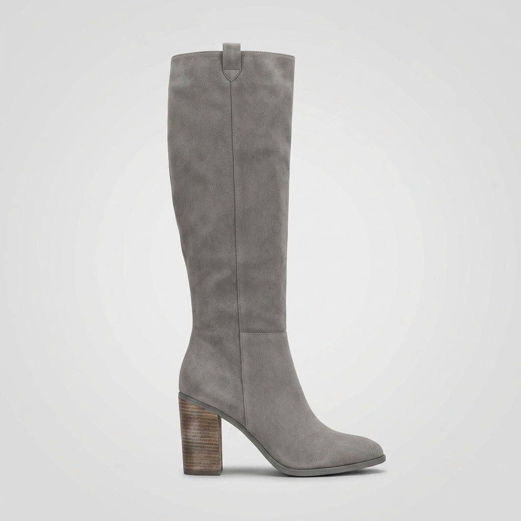 Women's Suede Knee High Boots - Pointed Toe Block Heel