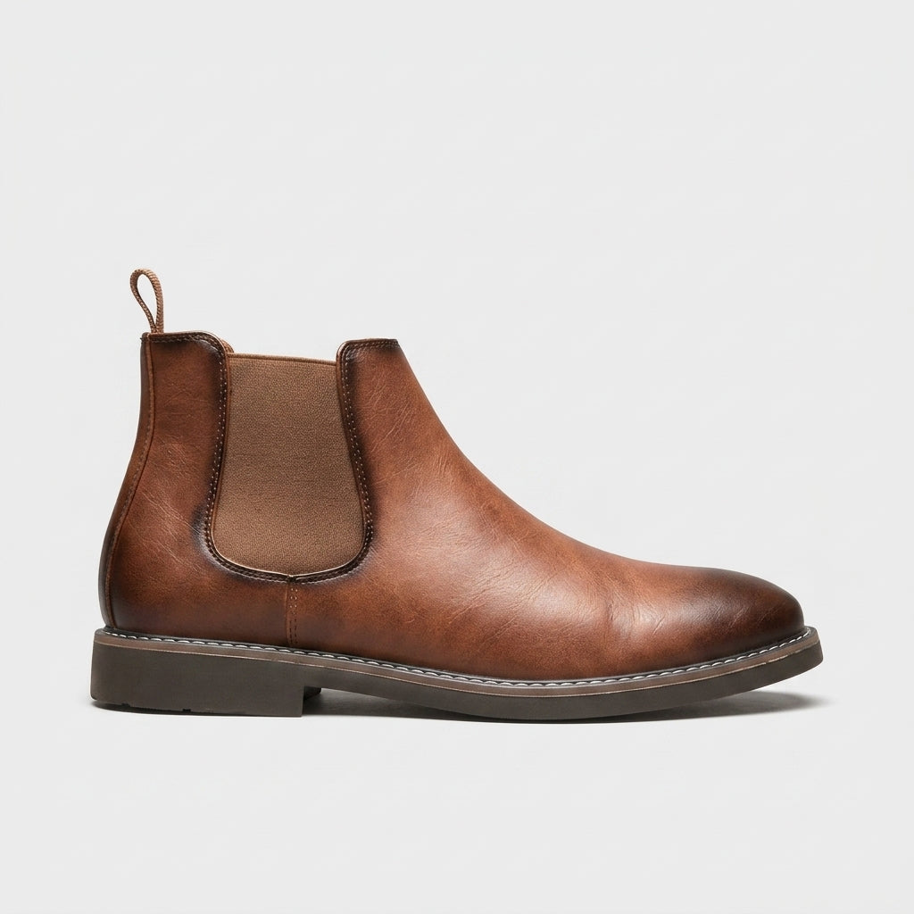 Men's Chelsea Boots Leather Ankle Elastic Gusset Pull Tab