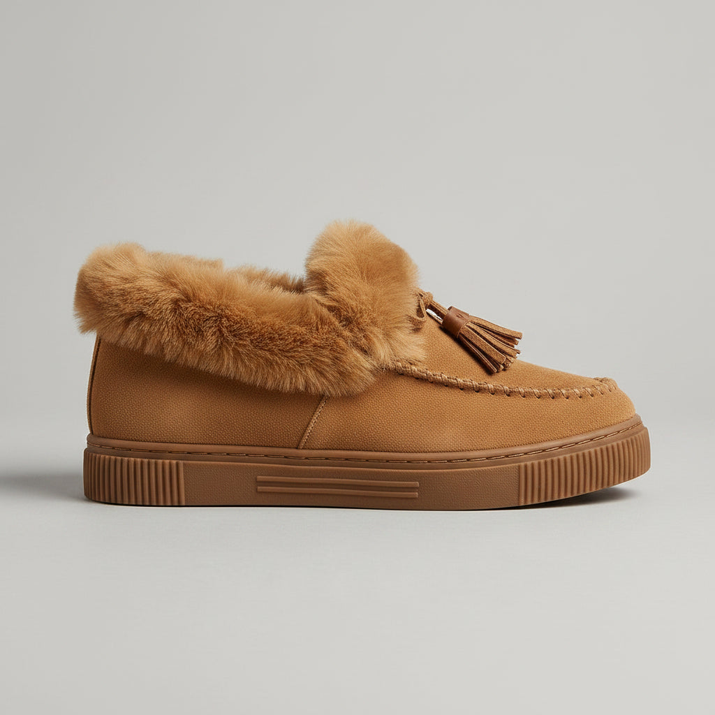 Women's Fur-Trim Platform Moccasins - Round Toe Bow
