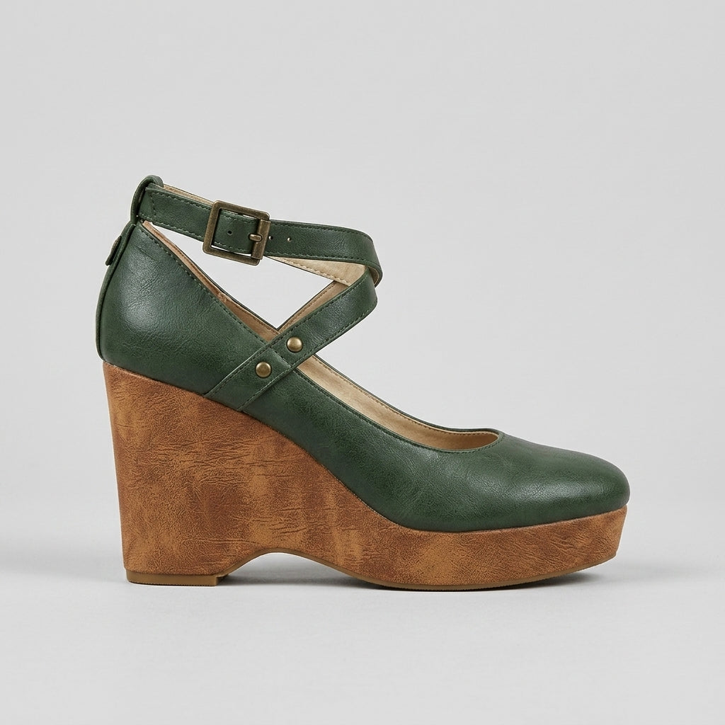 Women's Platform Heels - Closed-Toe Ankle-Strap Block Heel