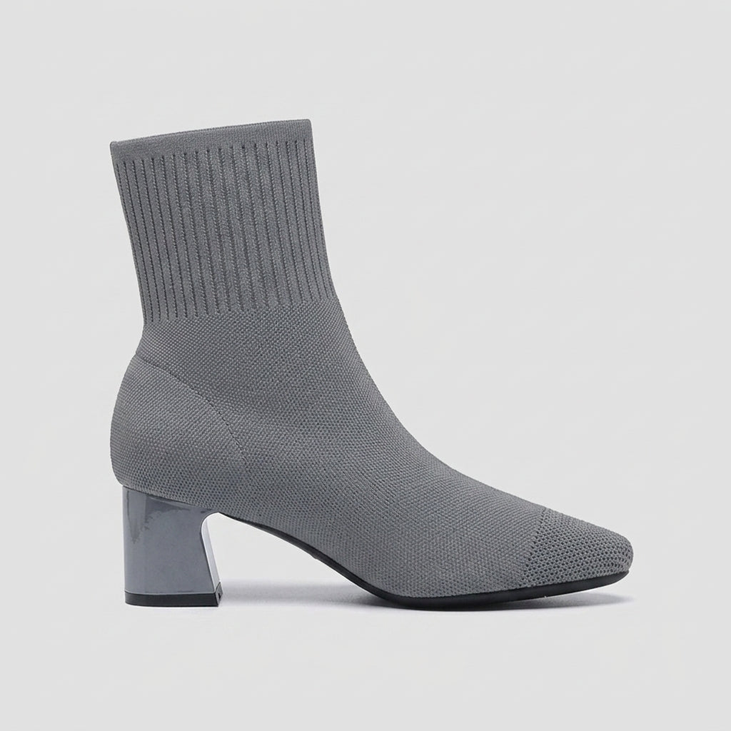 Women's Ankle Knitted Boots - Block Heel - Square Toe