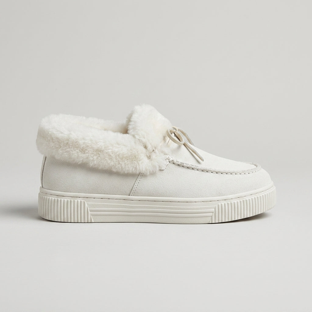 Women's Fur-Trim Platform Moccasins - Round Toe Bow