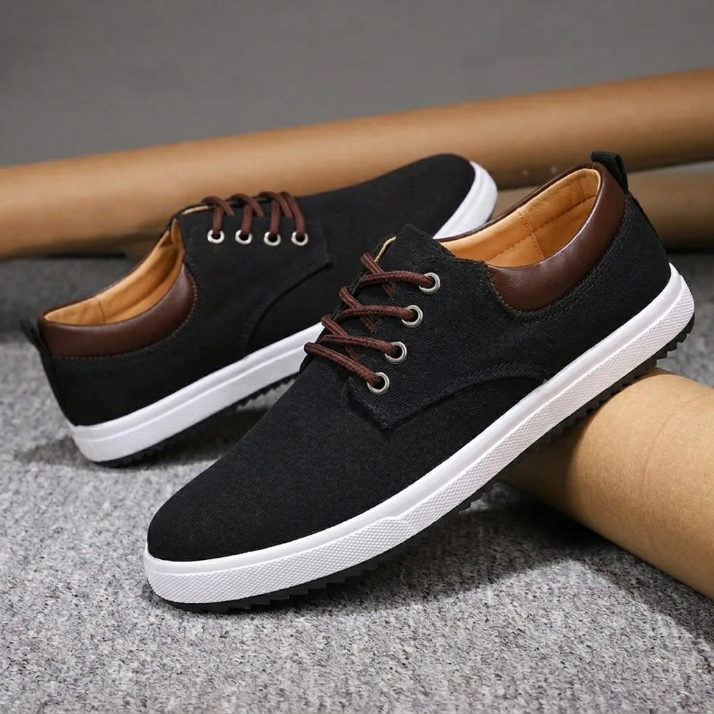 Men's Sneakers - Canvas - Lace-Up - Round Toe - Low-Top