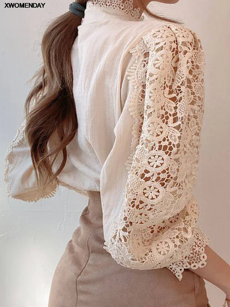 Celeste | Romantic Lace Button-Front Blouse