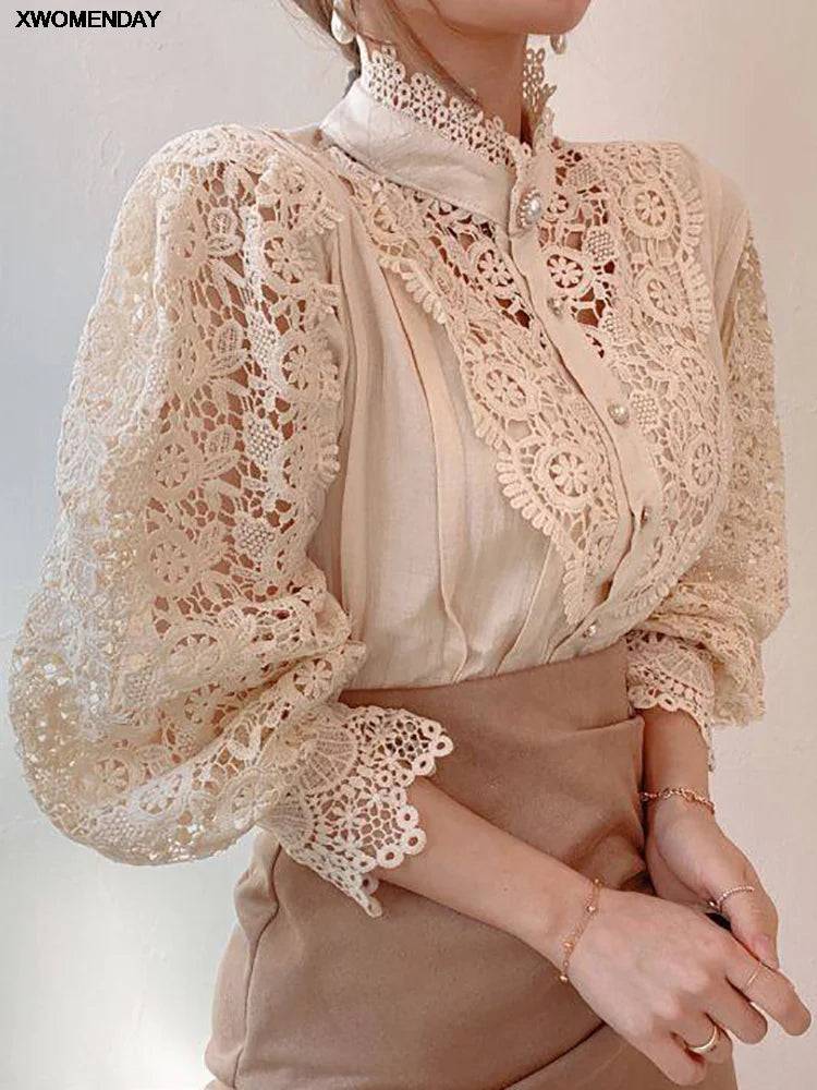 Celeste | Romantic Lace Button-Front Blouse