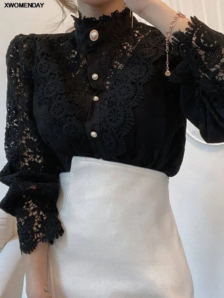 Celeste | Romantic Lace Button-Front Blouse