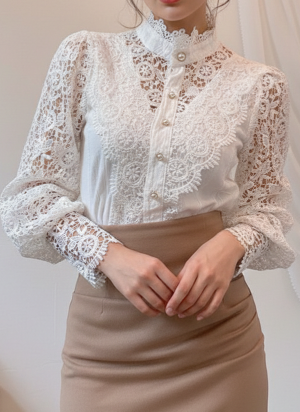 Celeste | Romantic Lace Button-Front Blouse